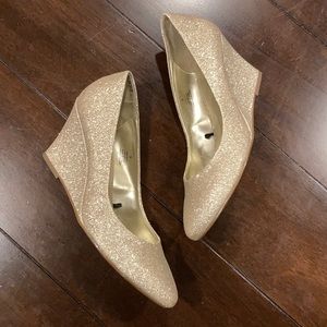 Express Gold Glitter Wedges